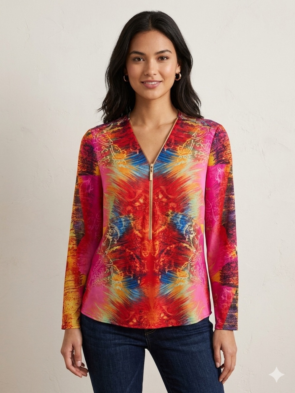 Joseph Ribkoff Vibrant Multicolor Long-Sleeve Blouse - Picture 2 of 8